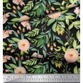 thumbnail image 2 of Soimoi Black Cotton Duck Fabric Leaves & Ranunculus Floral Printed Fabric 1 Yard 42 Inch Wide, 2 of 3