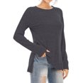 thumbnail image 3 of Women Side Split Hem Crew Neck Long Sleeve Plain Shirt, 3 of 4