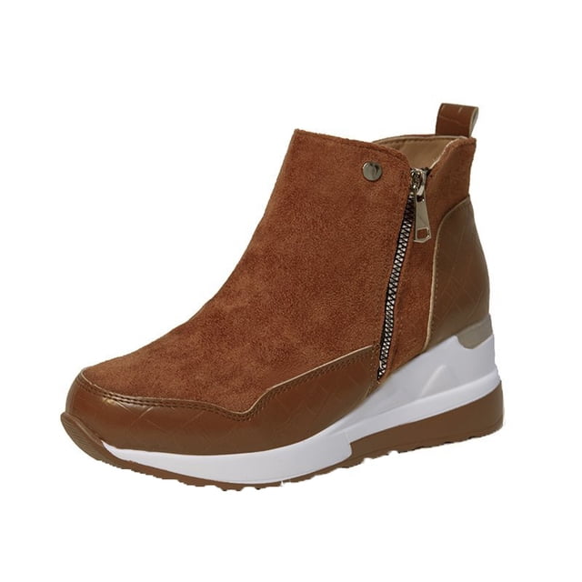 CEHVOM Bottines Courtes à Plateforme Décontractées à Talons Compensés Zippées pour Femmes Grande Taille