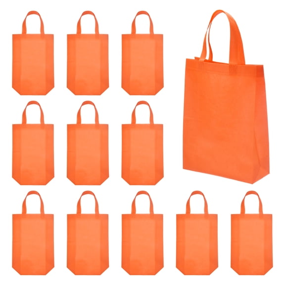 Uxcell Reusable Gift Bags, (4 x 10 x 14 Inch, Orange) (12 Pcs), Non Woven Grocery Handbag Cloth Bags Washable Foldable Small Tote with Handles, Suit for - Birthda/Daily/Business/Party