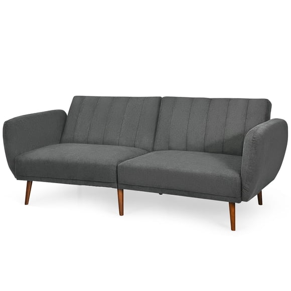 Giantex Convertible Futon Sofa Bed, Modern Linen Fabric Loveseat w/Split & Adjustable Back, Sofa Couch Sleeper for Home Office, Gray