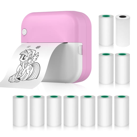 TFixol Pink M3 Mini Thermal Printer - 57mm Portable Label Maker with 200dpi, Bluetooth/USB, 800mAh Battery, Includes 1 Thermal & 10 Adhesive Paper Rolls