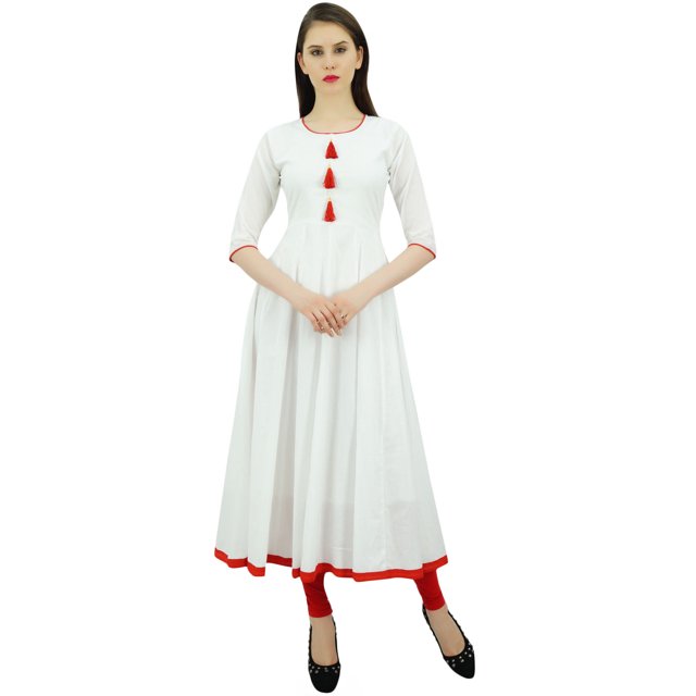 Bimba Kurti Ethnique de Designer pour Femmes, Robe Kurta Anarkali Évasée avec Pompon