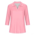 thumbnail image 4 of Hot6sl Économies d'Été Liquidation Blouse & Chemise à Manches Courtes Col Rabattu, T-shirt Assorti pour Femmes Col en V Col Rabattu Manches 3/4, Haut en polyester pour Femmes/Rose, P, 4 of 7