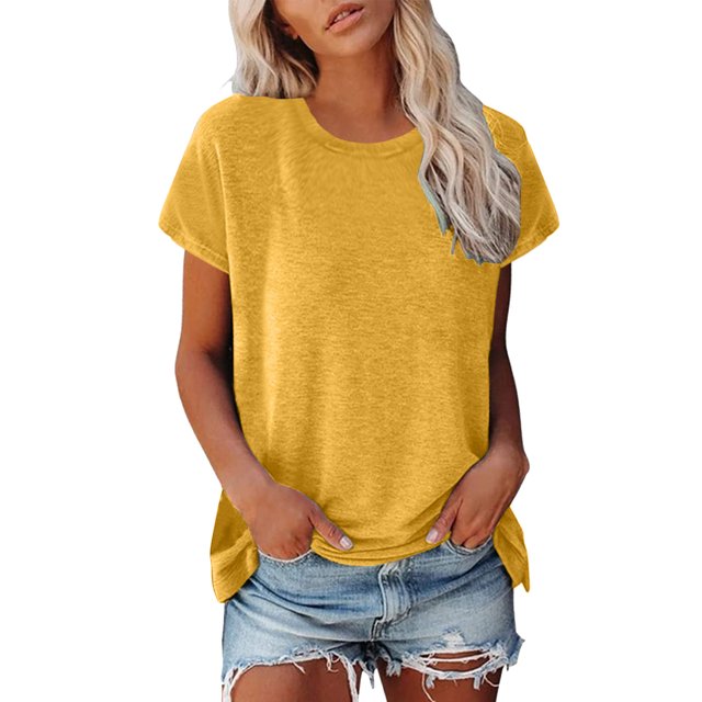 Hiiyo T-Shirt pour Femme à Manches Courtes, Col Rond, T-Shirt d'Été Décontracté, Tailles TG