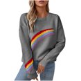 thumbnail image 1 of Penkiiy Chandails Décontractés à Manches Longues pour Femmes, Coupe Ample, Col Ras du Cou, Tricot, Imprimé Arc-en-Ciel, Chandail à Enfiler, Hauts, Gris G, 1 of 6