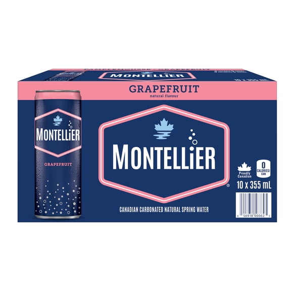 Montellier Eau de source naturelle au pamplemousse 10 x 355 mL, Canettes