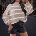 thumbnail image 2 of Besolor Chandails à Demi-Col Roulé pour Femmes, Tricot Rayé à Manches Longues, Chandail Ample Décontracté, Hauts d'Automne, Blouses Tendance, 2 of 6