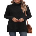 thumbnail image 3 of Ribbed Turtleneck Top for Women - Long Sleeve Basic Shirt with Side Slit, 3 of 5