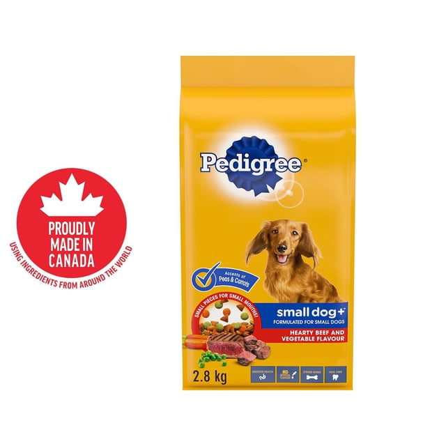 PEDIGREE Petit Chien+ Aliments secs pour petits chiens adultes de race – Boeuf copieux & Saveur aux légumes - Soutient des os forts et des dents saines – Avec du calcium 2.8KG