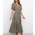 thumbnail image 3 of Birdeem Womens Casual Fashion Solid Color V-Neck Lace-Up Flared Sleeve Splicing Dress, 3 of 6