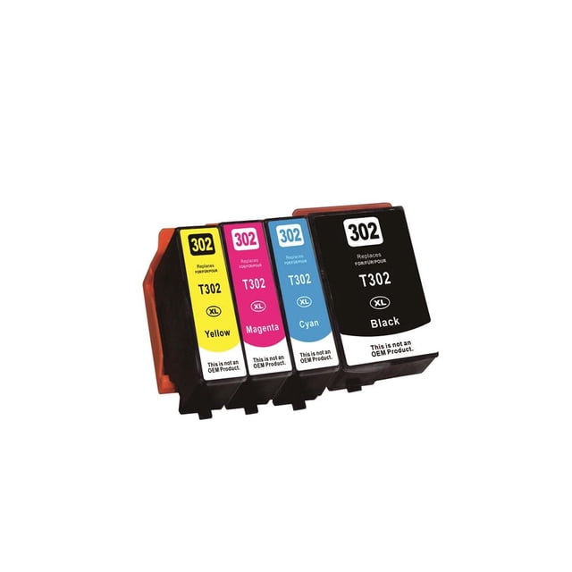 Compatible Epson 302XL / T302XL Inkjet Cartridge Combo High Yield BK/C/M/Y by Superink. Includes four cartridges in black, cyan, magenta, and yellow, each labeled with '302 XL' and 'This is not an OEM product.' Designed for Expression Premium XP-6000 and XP-6100 printers. High-yield capacity with black yielding 550 pages and color cartridges yielding 650 pages. New condition with a 24-month shelf life.