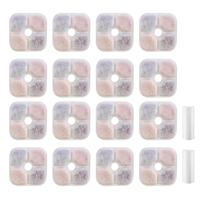 TIELUTT Lot de 16 Filtres pour Animaux de Compagnie pour Boisson de Chat de Remplacement Filtre à Eau à Triple Action avec Résine à Échange d'Ions et Activé