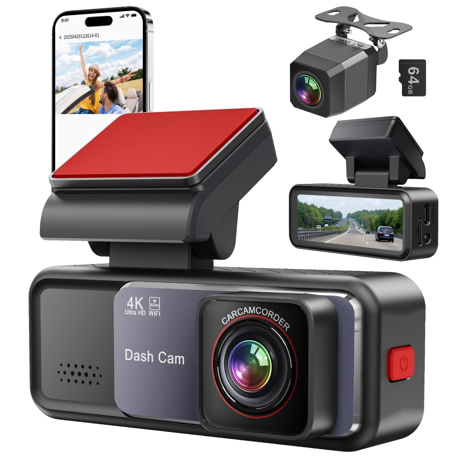 Dash Cam, 4K+2K Full HD Dash Cam Front and Rear, Dash Camera for Cars with Built-in 5GWiFi, 3.2&rdquo; IPS Screen Dashcam, with 64GB Card, Night Visi