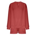 thumbnail image 3 of IROINNID Survêtement pour Femmes Ensemble 2 Pcs Économies Blouse à Col Rond Hauts à Manches Longues Chandail Shorts Ensemble Décontracté Ensembles Tenues de Sport Ensemble, Rouge, 3 of 4