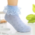 thumbnail image 2 of Penkiiy Toddler Ruffle Socks Girls Frilly Lace Socks Kids Ankle Dress Socks 2 -15 Years Blue, 2 of 5