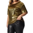 thumbnail image 4 of GRACE & GRANDEUR Haut Grande Taille pour Femmes Métallisé Col Rond Manches Courtes T-Shirt Chemisiers de Fête Tee Hauts, 4 of 5