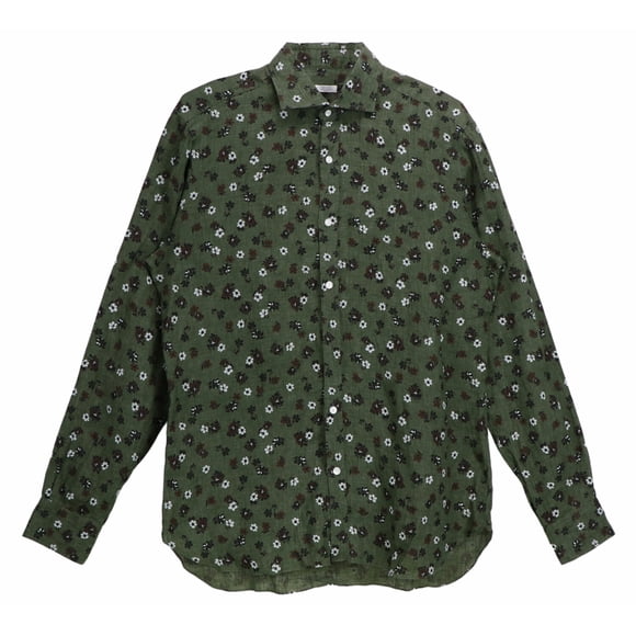 Barba Napoli Men's Green / Brown Floral Button Down Shirt Casual Button-Down - M