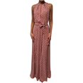 thumbnail image 1 of AMERTEER Mode Femmes Sans Manches Imprimé à Pois Ceinture Licou Fête Banquet Maxi Robe, 1 of 8