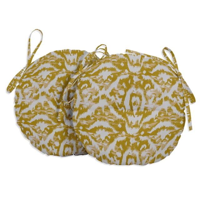 Vargottam Coussins Ronds pour Chaise Bistro Intérieur/extérieur, Impression en Blocs, Coussins de Chaise Bistro de 15 Pouces, Coussin de Siège Imperméable pour Maison/bureau - Ensemble de 2 (Jaune)