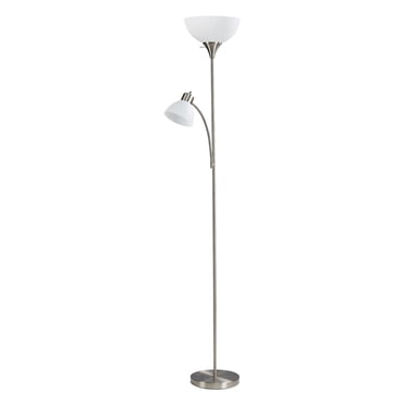 Mainstays 72.5" Combo Floor Lamp with Adjustable Reading Light, Frosted Plastic Shades, Brushed Nickel Finish