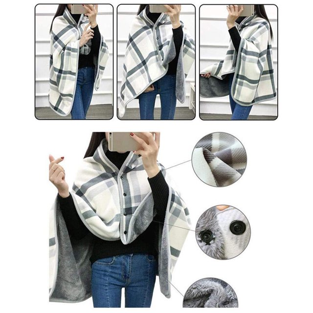 Bigersell Shawl Blanket Wrap 53" x 31" Fleece Lined Warm Blankets Soft Lightweight Flannel Blanket Throws Plaid Print Blanket Scarf Fall Winter Fleece Blankets Multicolor