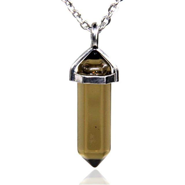 Angelstones Smoky Quartz Gemstone Hexagonal Pointed Reiki Chakra Pendant Necklace 18"