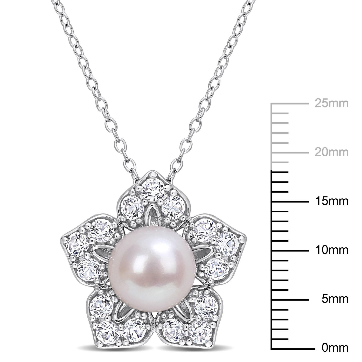 Collier Miabella avec perles culture d'eau douce et saphirs blancs synthétiques de 1-1/3 carat p.t. en argent sterling