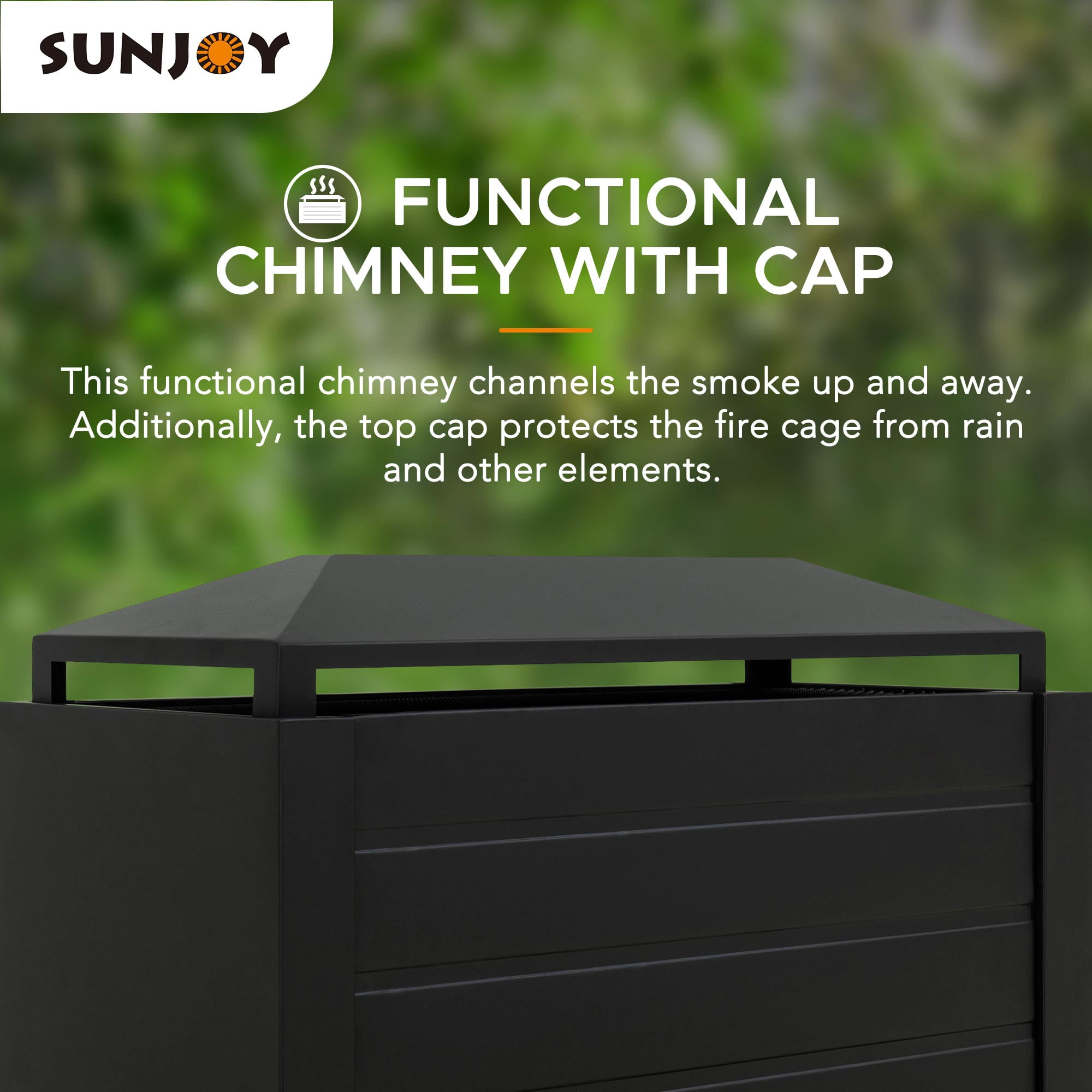 Sunjoy Cheminée Foyer à Bois Extérieur en Acier Noir Mat avec Conduit, Supports à Bûches, Outil de Foyer et Housse en PVC