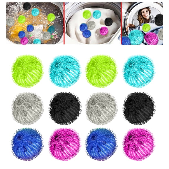 RKSTN Laundry Balls 12Pcs Hair Lint Fluff Grabbing Laundry For Washing Machine Wash Ball Cleaning