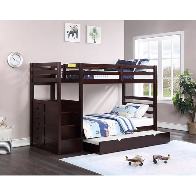 JLG Twin over Twin Bunk Bed, Left-Hand Staircase (Espresso)