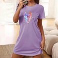 thumbnail image 2 of Mrat Chemises de Nuit Grande Taille pour Femmes Robe pour Femmes Vêtements de Nuit Manches Courtes Chemise de Nuit Décontractée Imprimée Robe de Sommeil Ample Confortable Pyjama Chemise de Nuit P-98 Violet m, 2 of 7