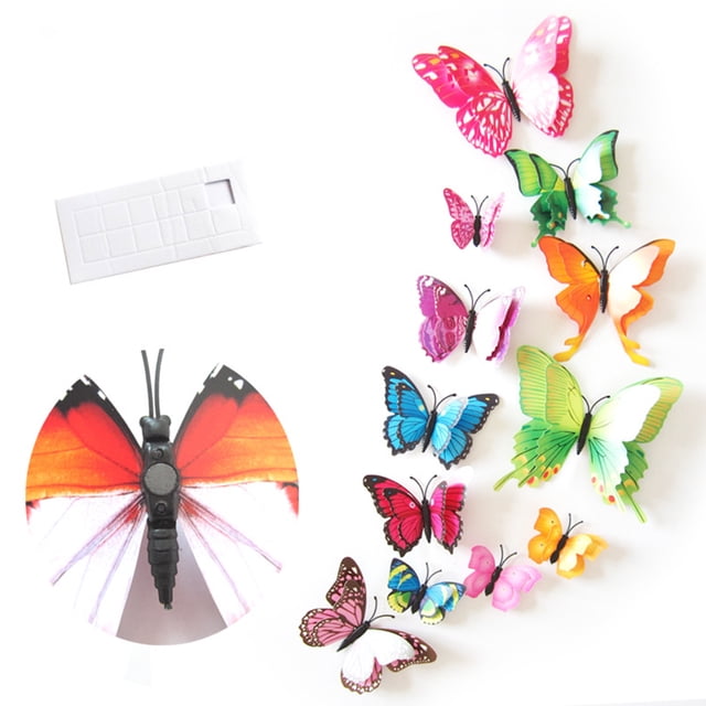 Labymos 12Pcs Wall Stickers Double-layerd PVC Butterfly Shape Wall Decal Sticker Home Living Room Nursery