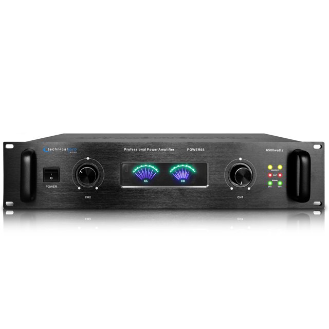 Professional Portable PA System, 2 Channel Digital Stereo Power Amplifier, 6500 Watts Power Audio Amp, for Home Speaker Systems, Inputs: XLR, 1/4'', RCA Bridge, stereo Dual cooling Speed fans.