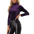 thumbnail image 4 of INSPIRE CHIC Chemise à Manches Longues pour Femme Col Montant en Velours Extensible Col Roulé Blouse Basique Hauts Violet TP, 4 of 5