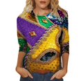 thumbnail image 1 of Outfmvch Chemises Mardi Gras pour Femmes, Manches 3/4 Hauts pour Femmes, Tenue Mardi Gras pour Femmes, Blouses pour Femmes, Hauts d'Entraînement pour Femmes, Tunique Graphique de Carnaval Manches 3/4 Col Rond Blouse Blanche L, 1 of 5