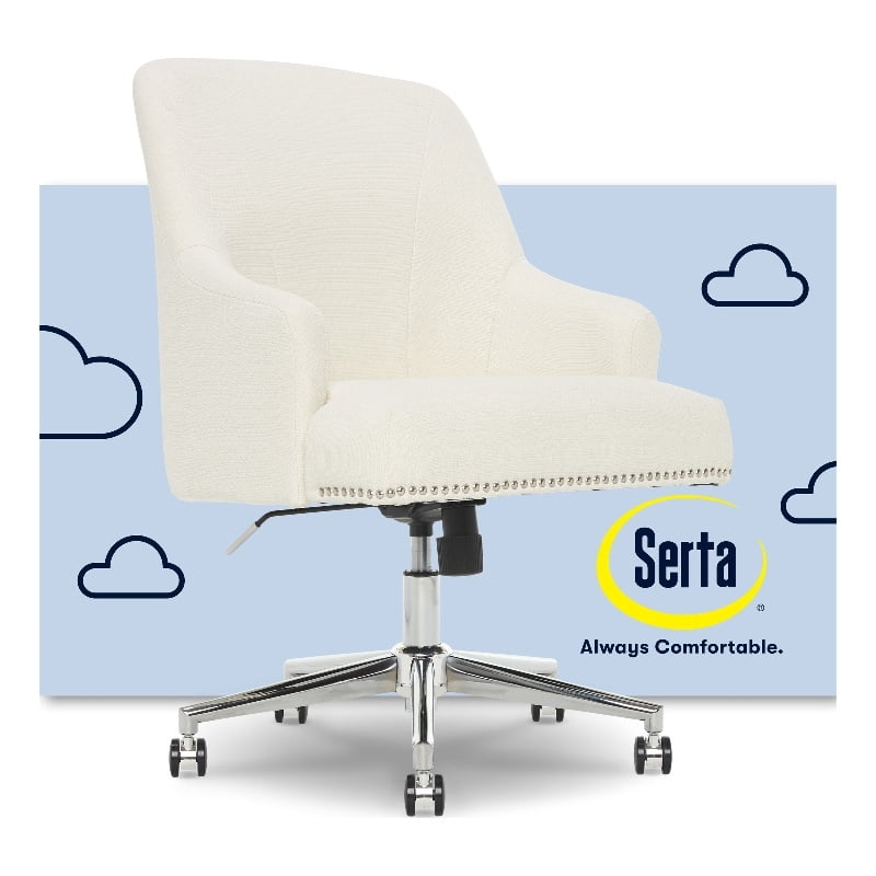 Serta Leighton Modern Mid-Back Desk Office Chair Twill Fabric Ivory