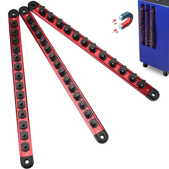 Magnetic Socket Organizer Set, 1/2", 1/4" and 3/8" SAE & Metric Deep & Shallow Socket Holder Kit, Holds 40 Stanard Sockets, Attaches to Steel Box/Tool Cart