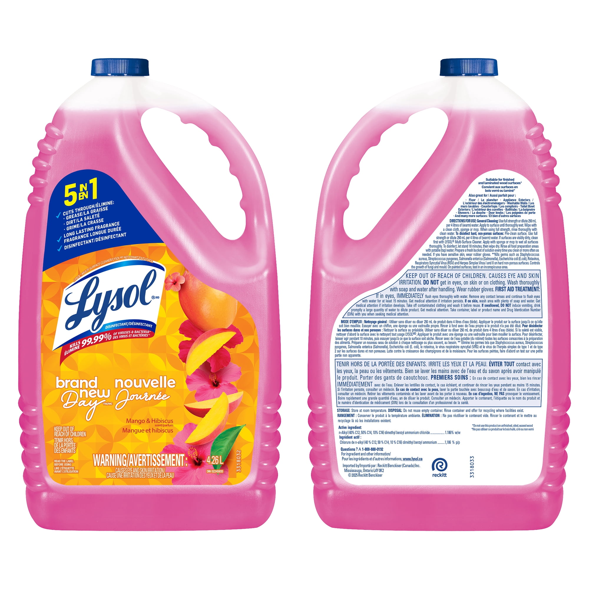 Lysol® Multi-Surface Cleaner, Pourable Disinfecting All-Purpose Cleaner for Floor & Hard Surfaces, Cuts Grease & Grime, Brand New Day ™ Mango & Hibiscus, 4.26 L