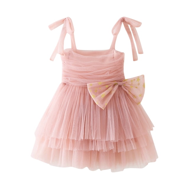 MIASHUI Robe à Bretelles Sans Manches avec Nœud pour Tout-Petites Filles pour et Rose, 2-3 Ans
