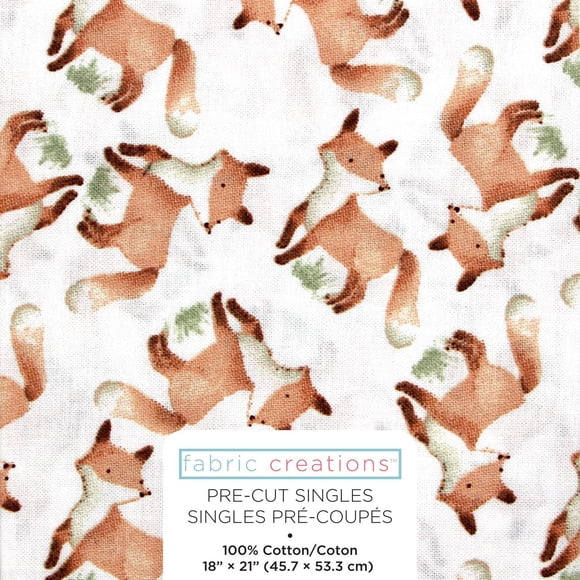 FABRIC CREATIONS White with Foxes Cotton Fat Quarter 45 × 53 cm (18 × 21 in), Forest, 18x21