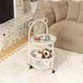 thumbnail image 2 of Gymax 2-Tier Mobile Glass Coffee Table w/ Bear Pattern Storage Basket Transparent & White, 2 of 10