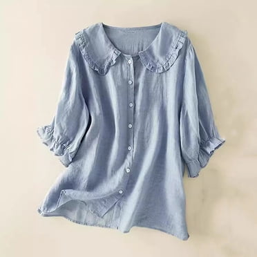 zbxnLI Chemises d'Été à Manches Courtes pour Femmes, Hauts Légers et Décontractés, Blouses Amples à Col, Vêtements pour Dames