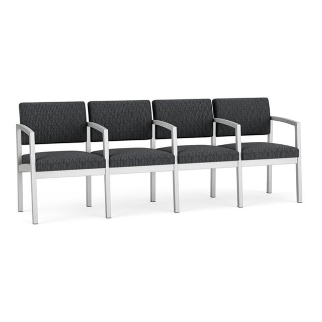 Lenox Chaise d'Attente de Réception en Acier à 4 Places / Acier Argenté / Gris Foncé
