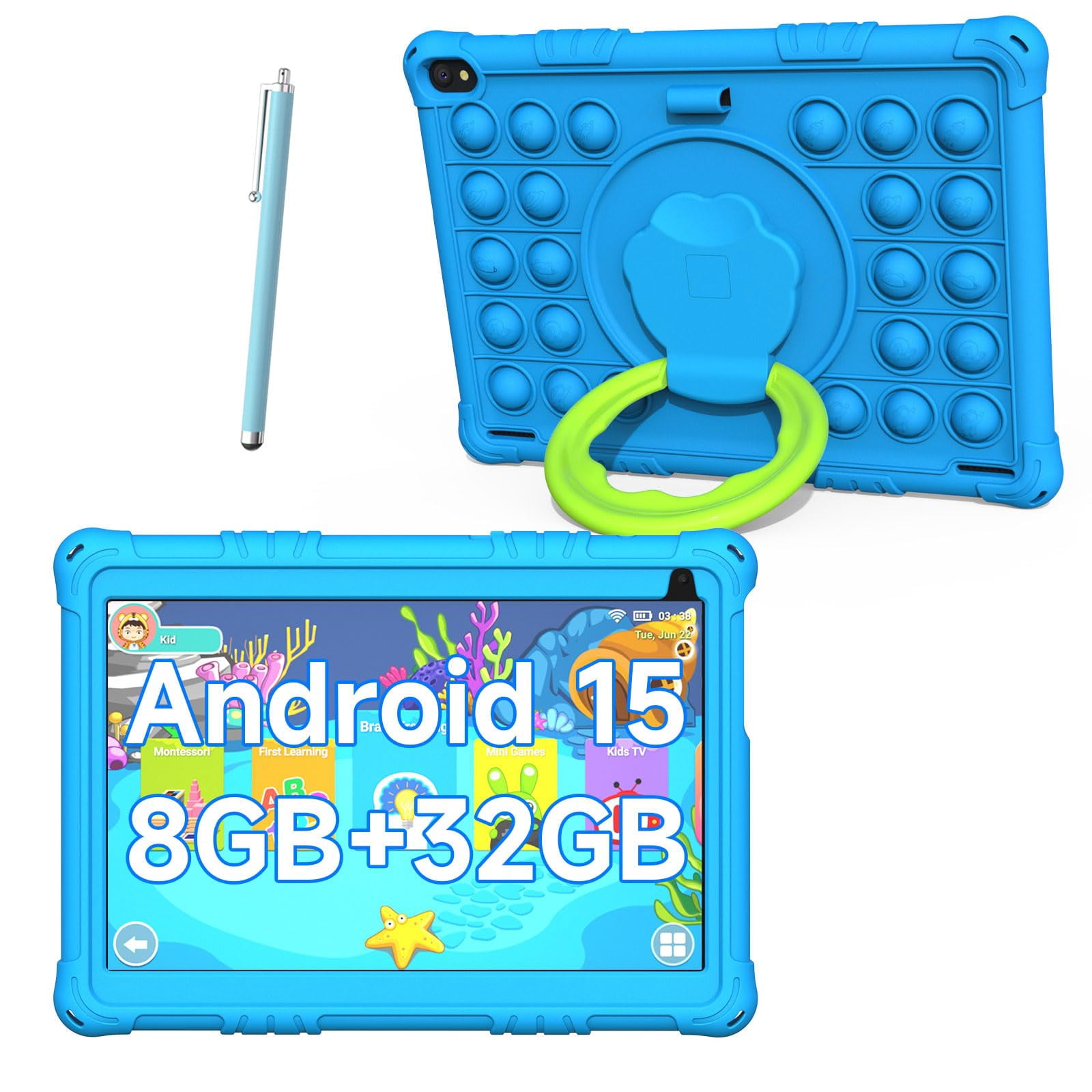 Android 15 Kids Tablet, 10 inch Tablets for Kids, 8GB RAM 32GB ROM 1TB Expand, Toddler Tablet with Parental Control, IPS Screen,