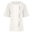 thumbnail image 4 of Birdeem Womens Summer Casual Solid Color Round Neck Short Sleeve Tops Buttons Blouses, 4 of 5