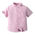 thumbnail image 3 of LUOGENLI Shirts for Boys Spring Summer Boys Short Sleeved Shirt Solid Color Single Cotton Cardigan Children's Shirt Maxi Tops with Slit Size 4-5 Years, 3 of 3
