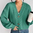 thumbnail image 3 of WRKEKC Women's Knit Cardigan Solid Color Button Front Long Sleeve Open Front Cozy Sweater for Fall Winter Layering Green S, 3 of 5