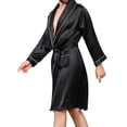 thumbnail image 2 of Gupgi Men Satin Bathrobe Contrast Color Long Sleeve V Neck Midi Night Robe with Pockets, 2 of 9