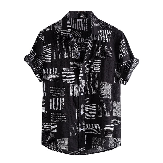 Kcodviy Chemise Habillée pour Homme Décontractée à Rayures Imprimées une Manche Manche Courte Boutonnée Col Rabattu Chemise Habillée pour Homme Blouse Décontractée Chemise Boutonnée Chemises Thermiques pour Homme Longue Boutonnée